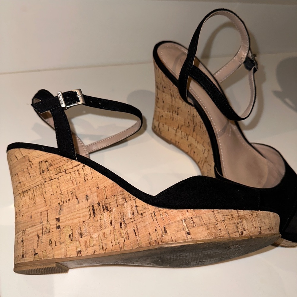 Cork‎ Wedge Black Peep Toe